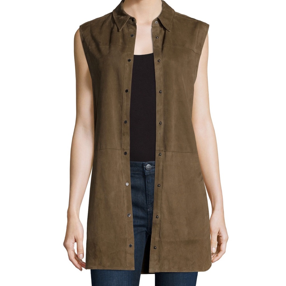 VINCE SUEDE SLEEVELESS SNAP TUNIC! SIZE 10